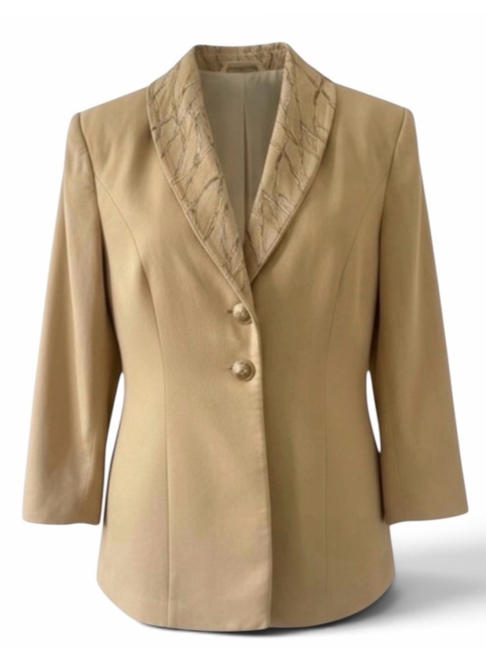 Griffith Gray for St. John Tan 3/4 Sleeve Silk Jacket with Embroidered Collar